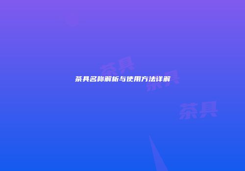 茶具名称解析与使用方法详解