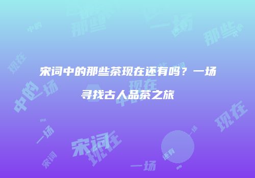 宋词中的那些茶现在还有吗？一场寻找古人品茶之旅