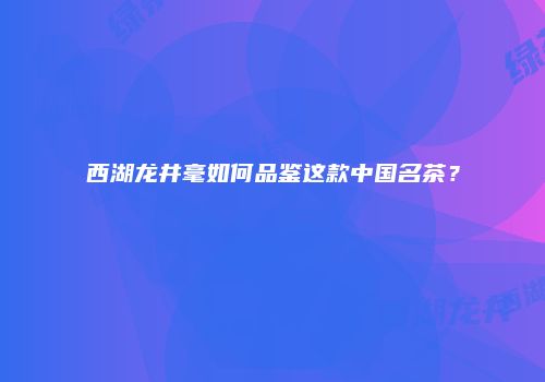 西湖龙井毫如何品鉴这款中国名茶？