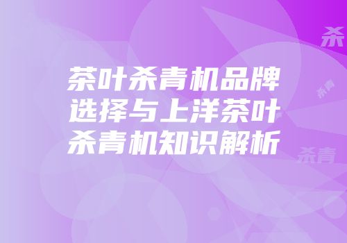 茶叶杀青机品牌选择与上洋茶叶杀青机知识解析