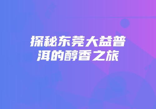 探秘东莞大益普洱的醇香之旅