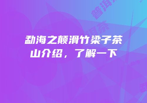 勐海之颠滑竹梁子茶山介绍，了解一下