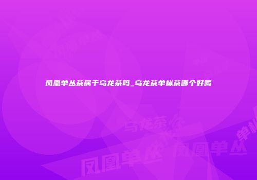 凤凰单丛茶属于乌龙茶吗_乌龙茶单枞茶哪个好喝