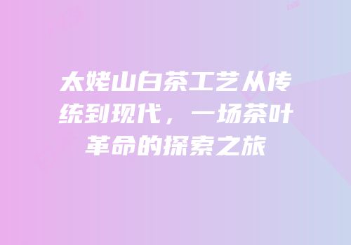 太姥山白茶工艺从传统到现代，一场茶叶革命的探索之旅