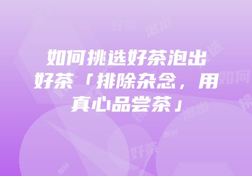 如何挑选好茶泡出好茶「排除杂念，用真心品尝茶」