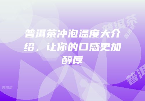 普洱茶冲泡温度大介绍，让你的口感更加醇厚