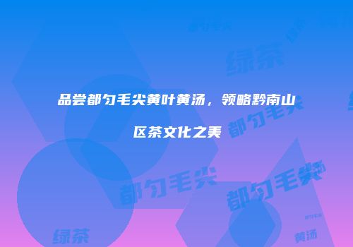 品尝都匀毛尖黄叶黄汤，领略黔南山区茶文化之美