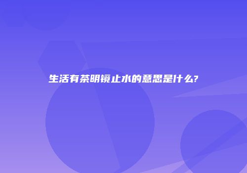 生活有茶明镜止水的意思是什么?