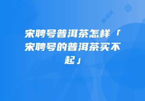 宋聘号普洱茶怎样「宋聘号的普洱茶买不起」