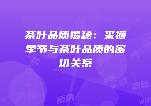 茶叶品质揭秘：采摘季节与茶叶品质的密切关系
