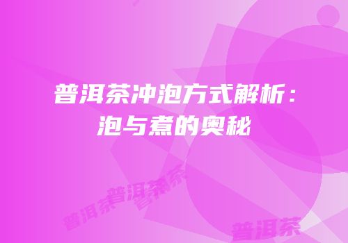 普洱茶冲泡方式解析：泡与煮的奥秘