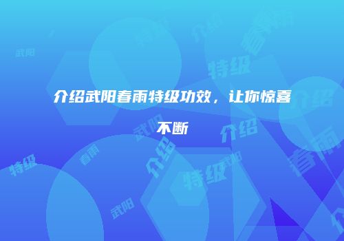 介绍武阳春雨特级功效，让你惊喜不断
