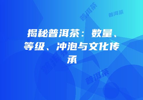 揭秘普洱茶：数量、等级、冲泡与文化传承