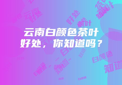 云南白颜色茶叶好处，你知道吗？