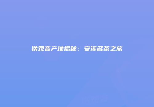 铁观音产地揭秘：安溪名茶之旅