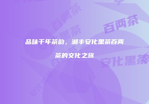 品味千年茶韵，湘丰安化黑茶百两茶的文化之旅