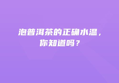 泡普洱茶的正确水温，你知道吗？