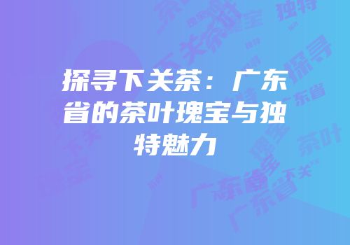 探寻下关茶：广东省的茶叶瑰宝与独特魅力