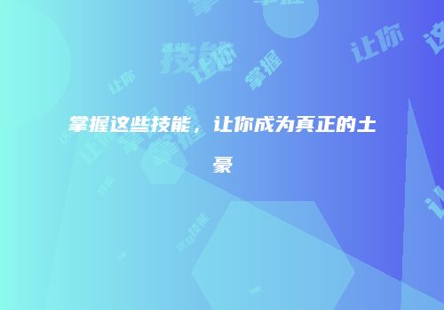 掌握这些技能，让你成为真正的土豪