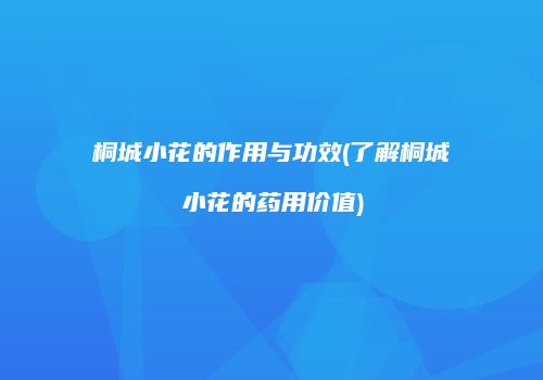 桐城小花的作用与功效(了解桐城小花的药用价值)