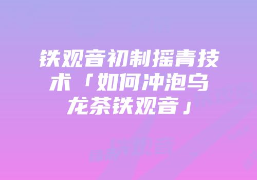 铁观音初制摇青技术「如何冲泡乌龙茶铁观音」