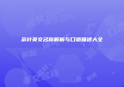茶叶英文名称解析与口感描述大全