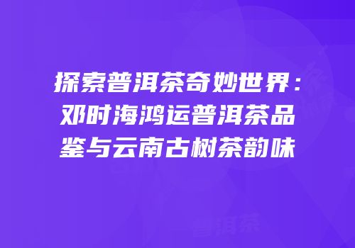 探索普洱茶奇妙世界：邓时海鸿运普洱茶品鉴与云南古树茶韵味