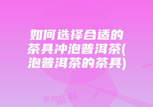 如何选择合适的茶具冲泡普洱茶(泡普洱茶的茶具)