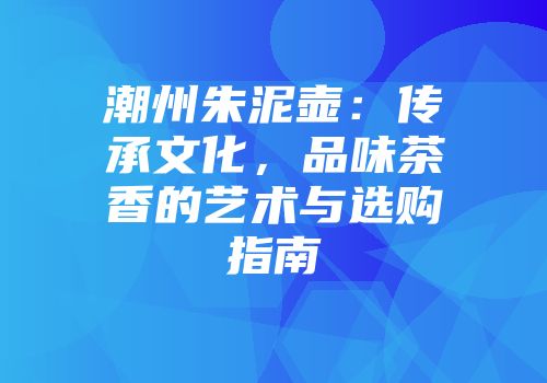 潮州朱泥壶：传承文化，品味茶香的艺术与选购指南