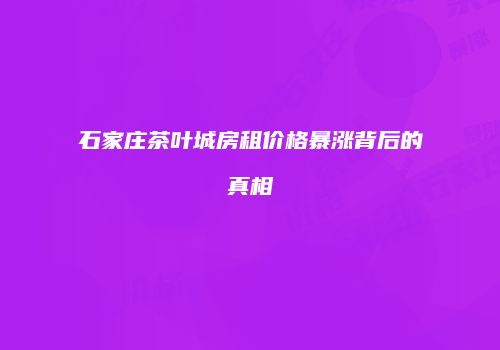 石家庄茶叶城房租价格暴涨背后的真相