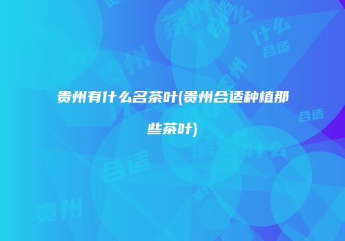 贵州有什么名茶叶(贵州合适种植那些茶叶)