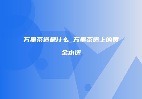 万里茶道是什么_万里茶道上的黄金水道