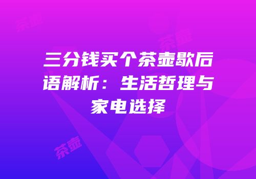 三分钱买个茶壶歇后语解析：生活哲理与家电选择