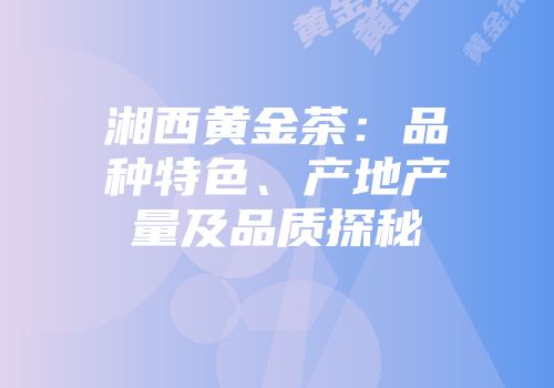 湘西黄金茶：品种特色、产地产量及品质探秘