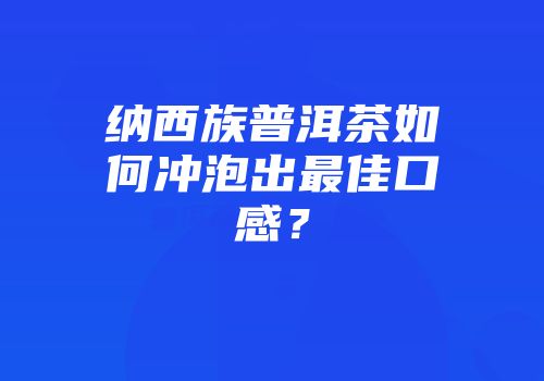 纳西族普洱茶如何冲泡出最佳口感？