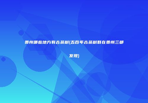 贵州哪些地方有古茶树(五百年古茶树群在贵州三都发现)