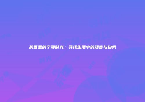 茶香里的宁静时光：寻找生活中的知音与自我