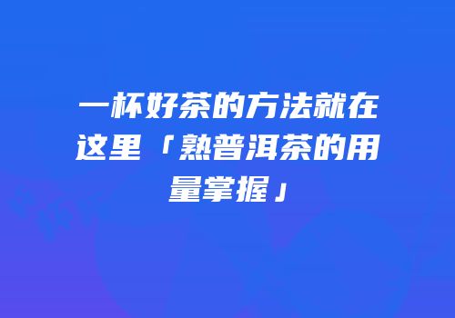 一杯好茶的方法就在这里「熟普洱茶的用量掌握」