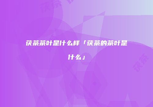 茯茶茶叶是什么样「茯茶的茶叶是什么」