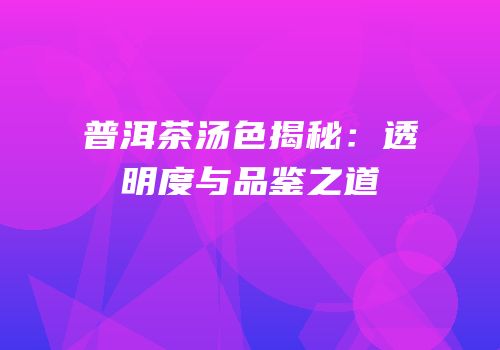 普洱茶汤色揭秘：透明度与品鉴之道
