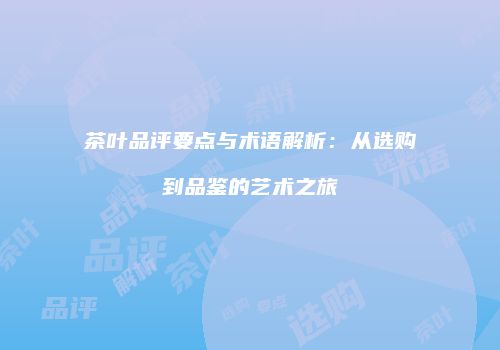 茶叶品评要点与术语解析：从选购到品鉴的艺术之旅