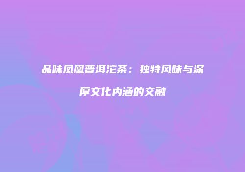 品味凤凰普洱沱茶：独特风味与深厚文化内涵的交融