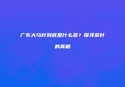 广东大乌叶到底是什么茶？探寻茶叶的真相