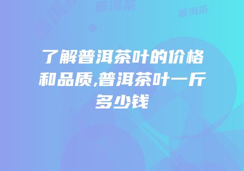 了解普洱茶叶的价格和品质,普洱茶叶一斤多少钱