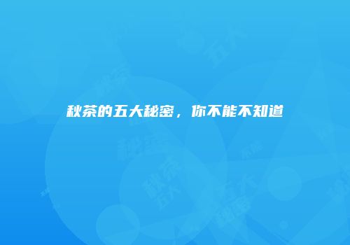 秋茶的五大秘密，你不能不知道