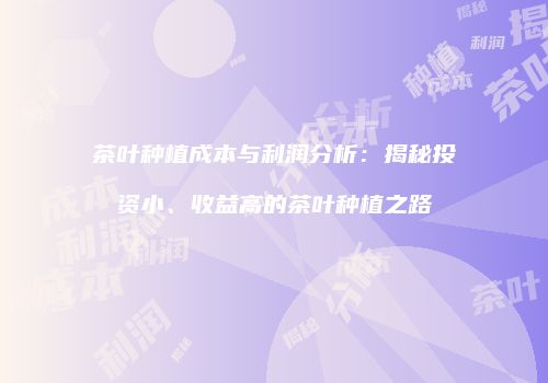 茶叶种植成本与利润分析：揭秘投资小、收益高的茶叶种植之路
