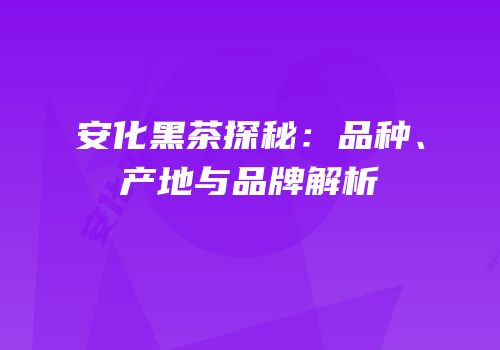 安化黑茶探秘：品种、产地与品牌解析