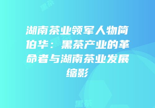 湖南茶业领军人物简伯华：黑茶产业的革命者与湖南茶业发展缩影