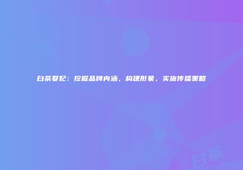 白茶娶妃：挖掘品牌内涵，构建形象，实施传播策略