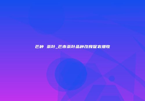 芒种 茶叶_芒市茶叶品种改良促农增收